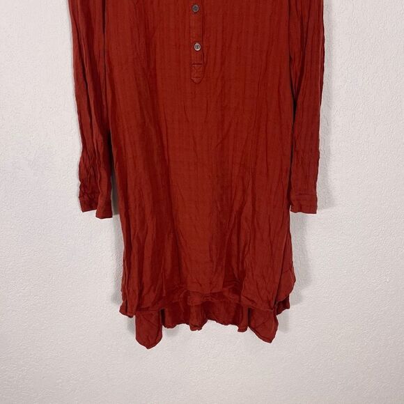 Maeve | Anthropologie Red Collared Henley Long Sleeve Dress - Picture 4 of 7